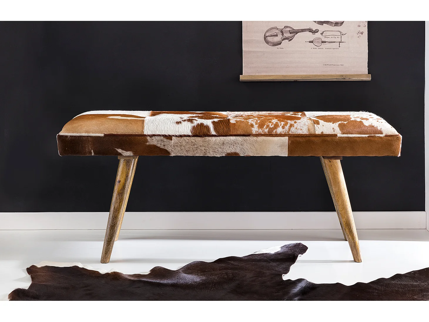places à l' intérieur véritable chevreau Brown Blanc 120 x 40 x 52 cm | Design décoration banc