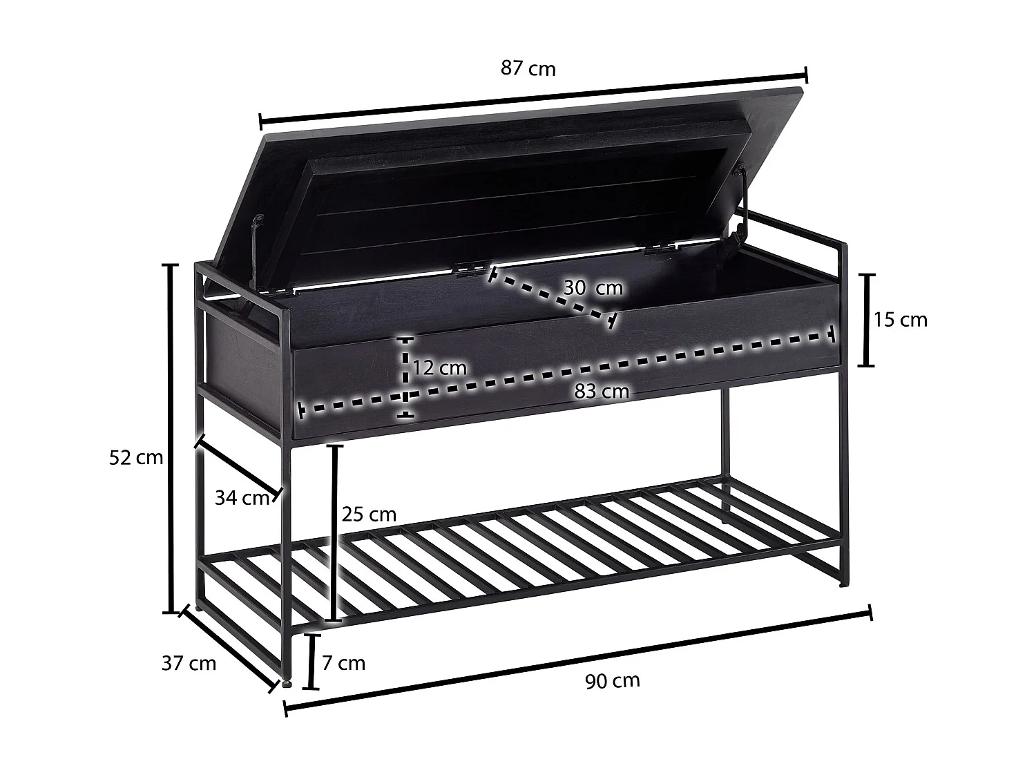 Banc avec Espace de Rangement Manguier Bois Massif 90x52x38 cm | Banquette Couloir Moderne | Banc