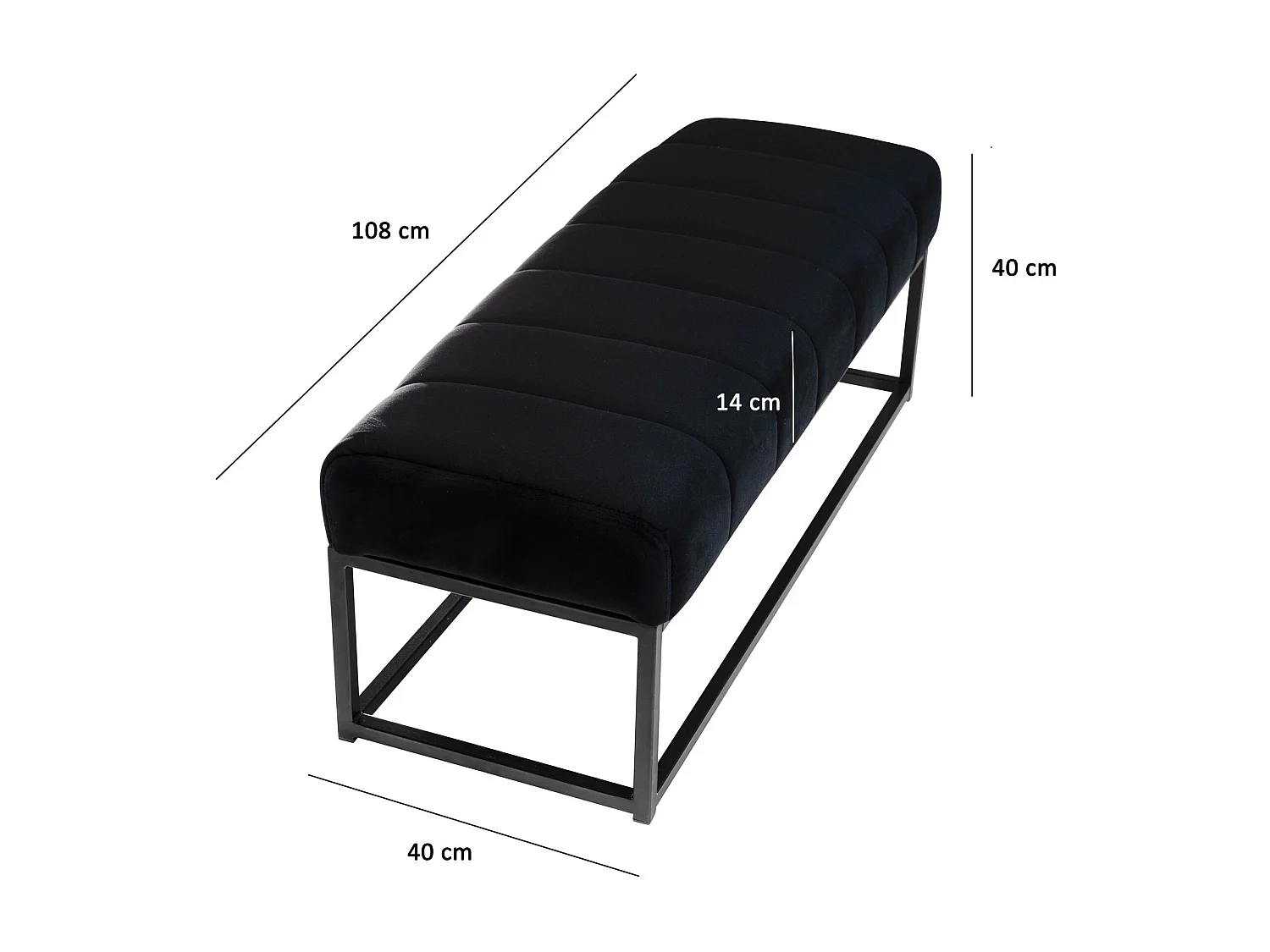 Banc Rembourré Noir 108x40x40 cm Style Moderne avec Structure en Métal | Banquette Couloir Velours