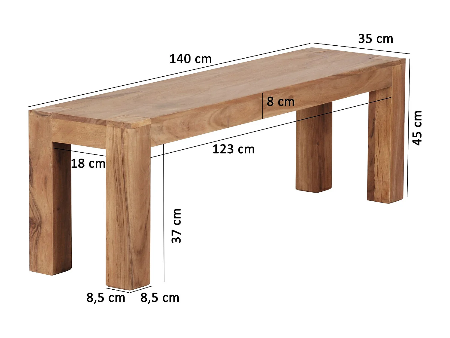 Esszimmer Sitzbank MUMBAI Massiv-Holz Akazie 140 x 45 x