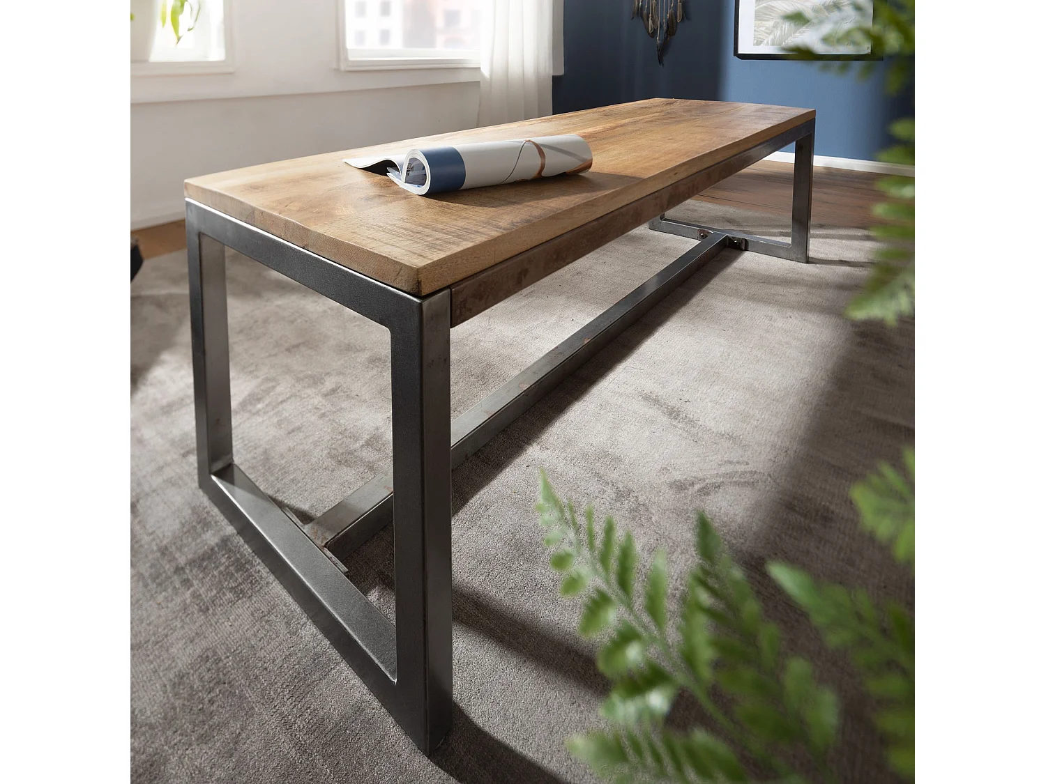 Esszimmerbank 120 x 46 x 45 cm Mango Massivholz / Metall
