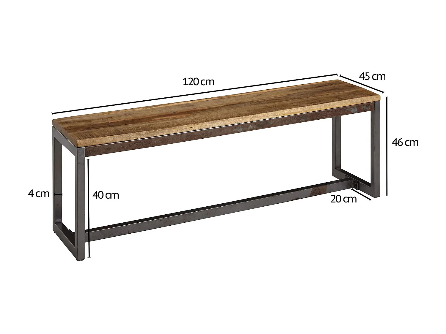 Esszimmerbank 120 x 46 x 45 cm Mango Massivholz / Metall