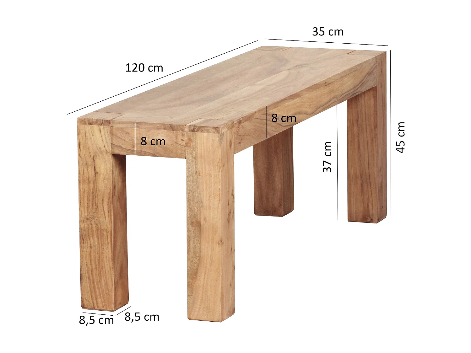 Esszimmer Sitzbank MUMBAI Massiv-Holz Akazie 120 x 45 x