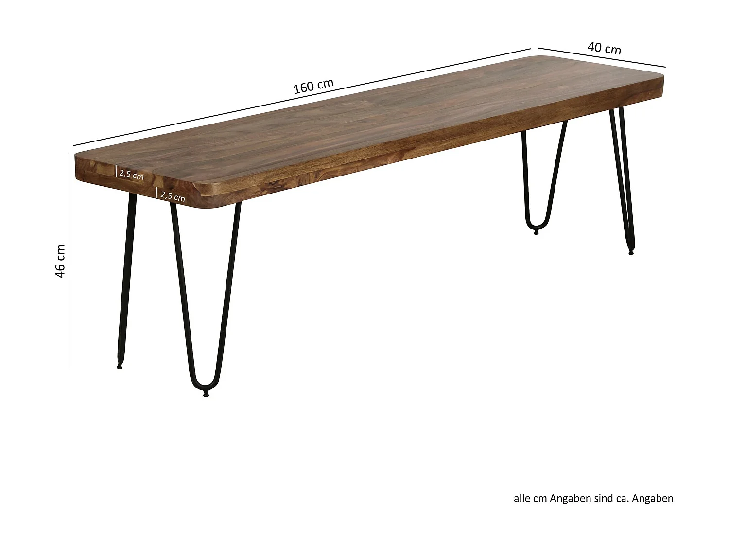 banc de salle à manger BAGLI bois massif Sheesham 160 x 45 x 40 cm banc en bois produit naturel