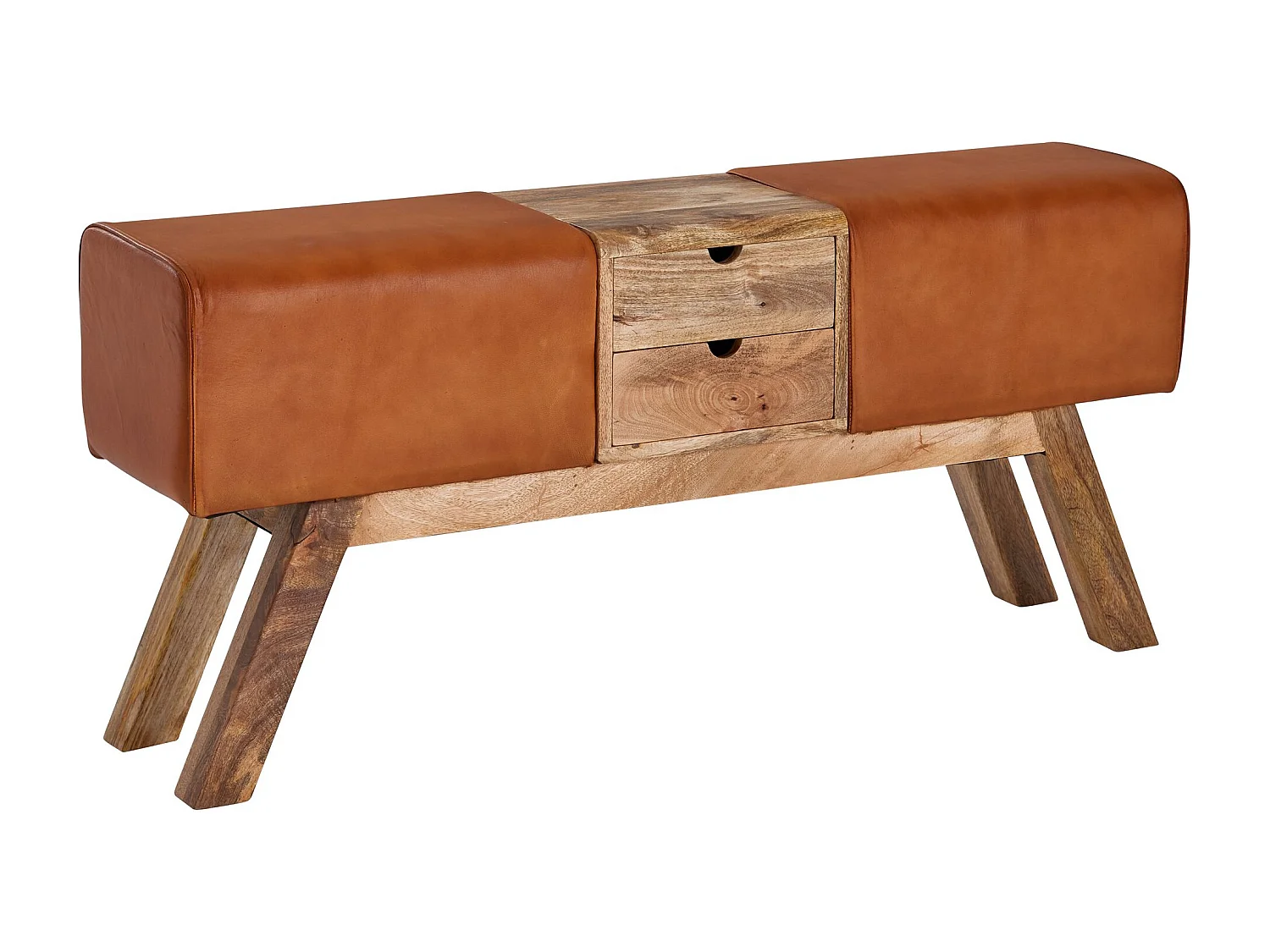 Banc Turnbock design marron avec tiroirs 120x56x30 cm | Banc de tabouret de gym en cuir véritable