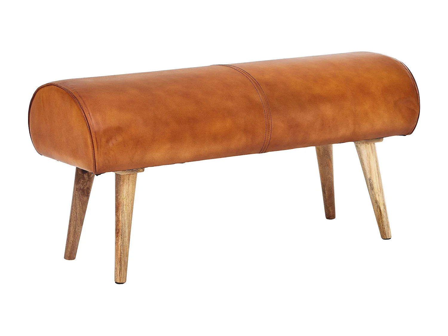 banc cuir véritable / banc bois massif 100x53x40 cm | Banquette 2 places rembourré hall springbok