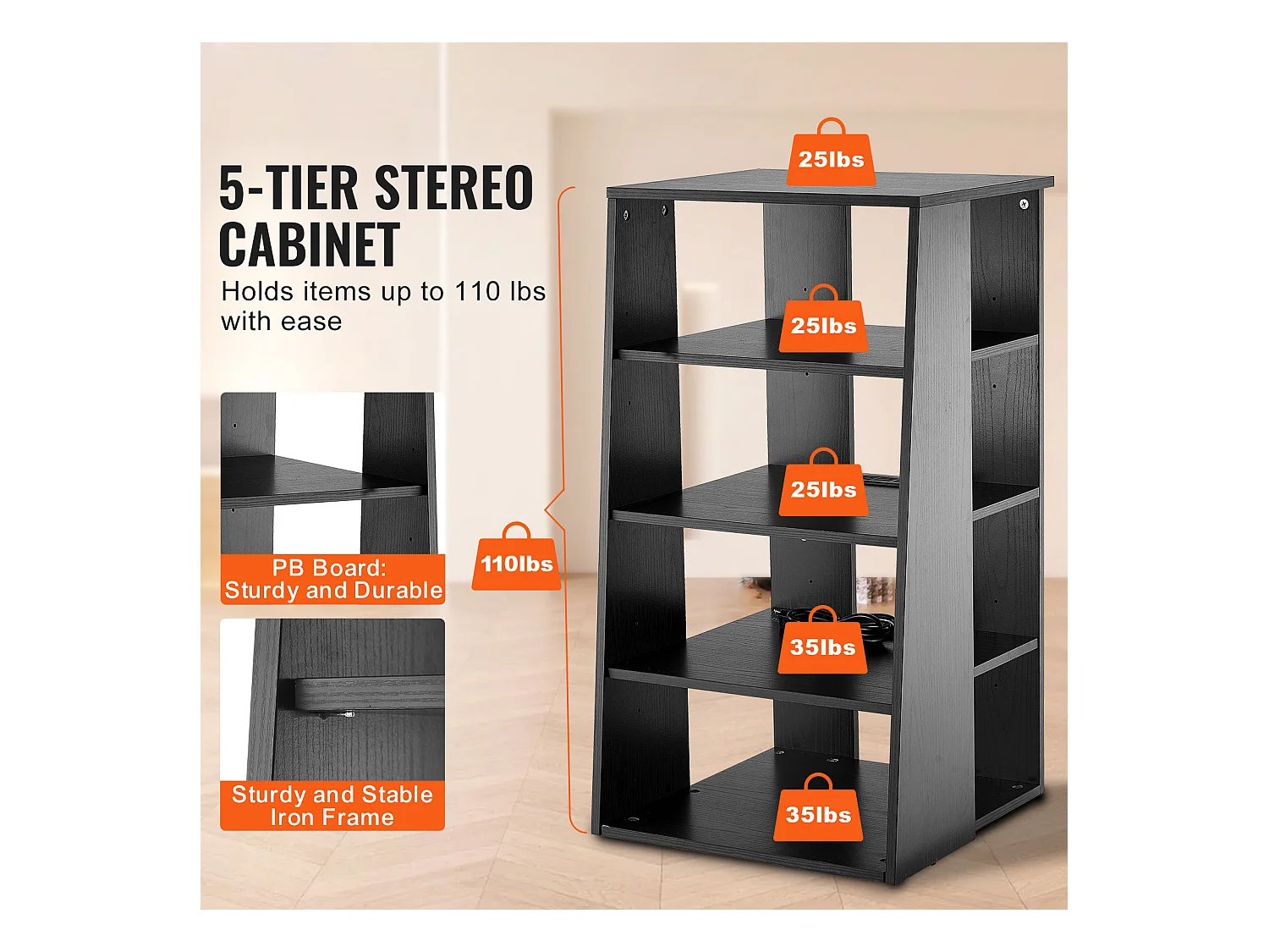 Meuble SucceBuy Support Multimédia AV à 5 Niveaux , Support Audio-Vidéo en Bois Réglable en Hauteur