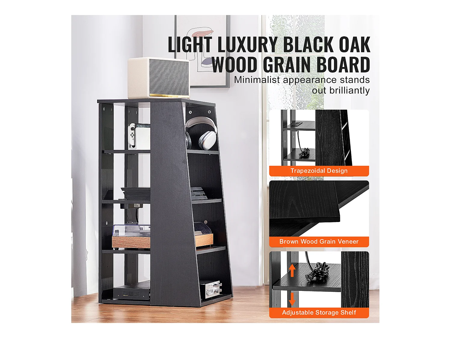 Meuble SucceBuy Support Multimédia AV à 5 Niveaux , Support Audio-Vidéo en Bois Réglable en Hauteur