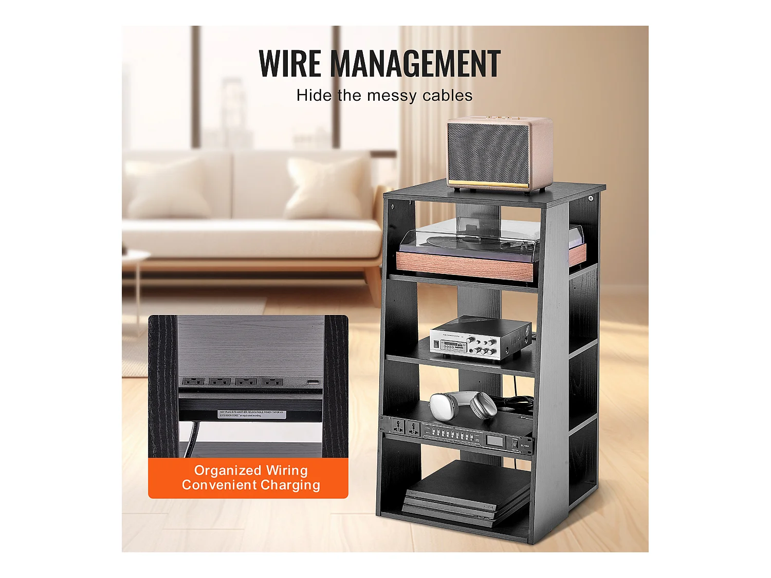 Meuble SucceBuy Support Multimédia AV à 5 Niveaux , Support Audio-Vidéo en Bois Réglable en Hauteur