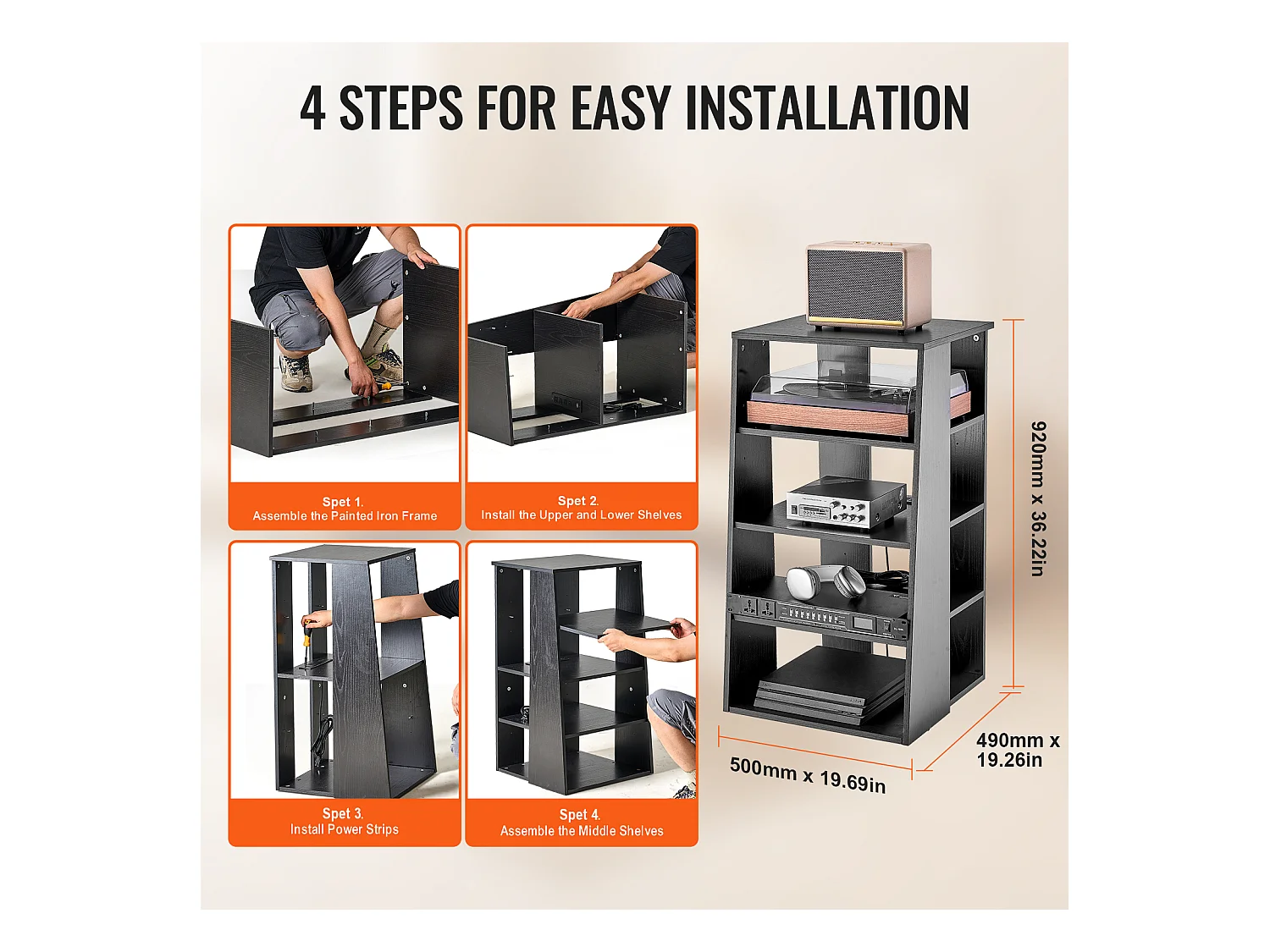 Meuble SucceBuy Support Multimédia AV à 5 Niveaux , Support Audio-Vidéo en Bois Réglable en Hauteur