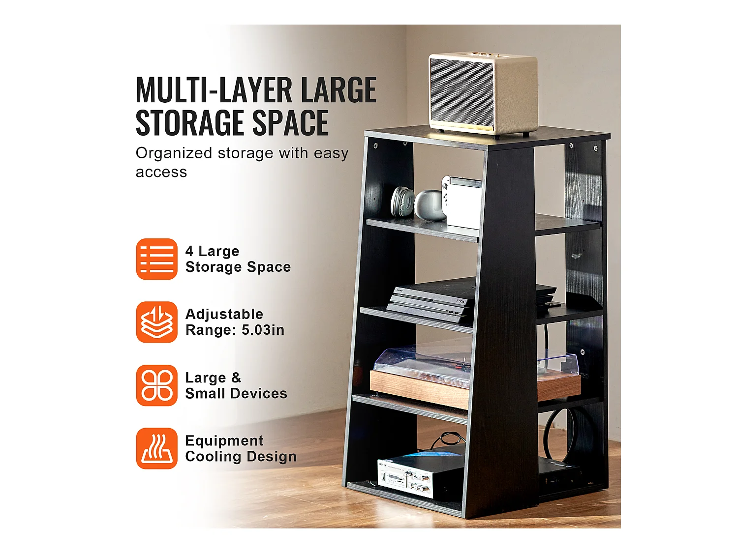 Meuble SucceBuy Support Multimédia AV à 5 Niveaux , Support Audio-Vidéo en Bois Réglable en Hauteur