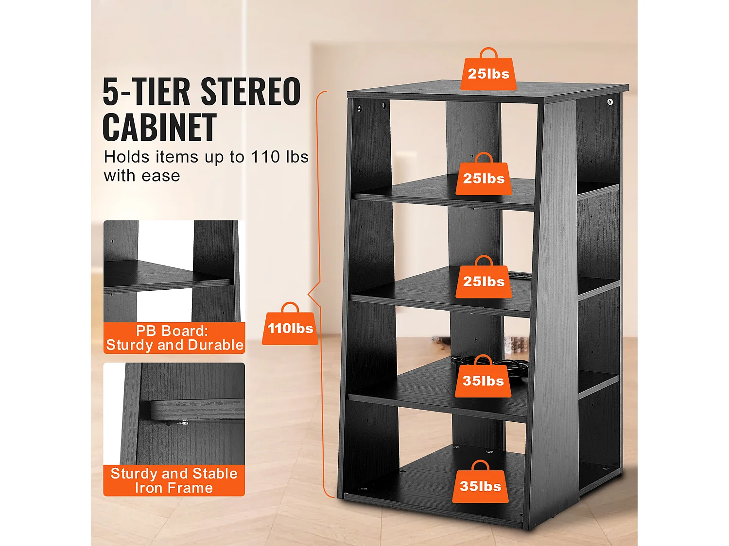 Meuble SucceBuy Support Multimédia AV à 5 Niveaux , Support Audio-Vidéo en Bois Réglable en Hauteur