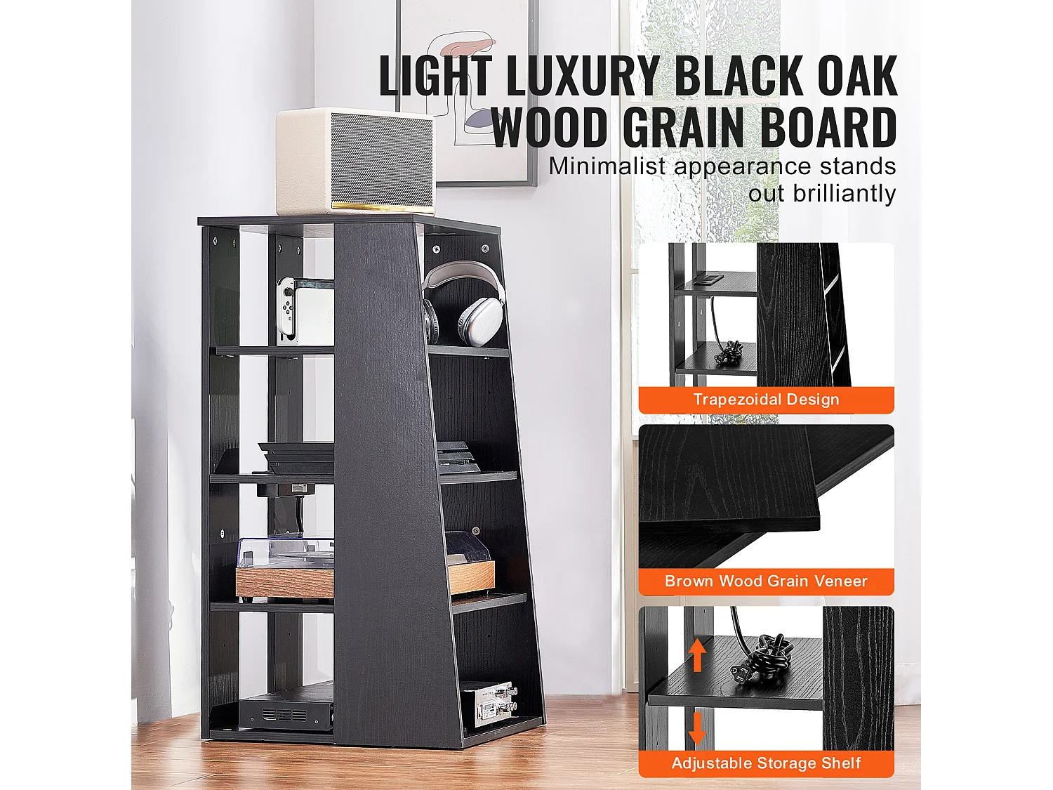 Meuble SucceBuy Support Multimédia AV à 5 Niveaux , Support Audio-Vidéo en Bois Réglable en Hauteur