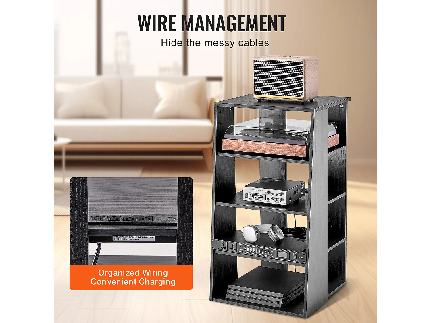 Meuble SucceBuy Support Multimédia AV à 5 Niveaux , Support Audio-Vidéo en Bois Réglable en Hauteur