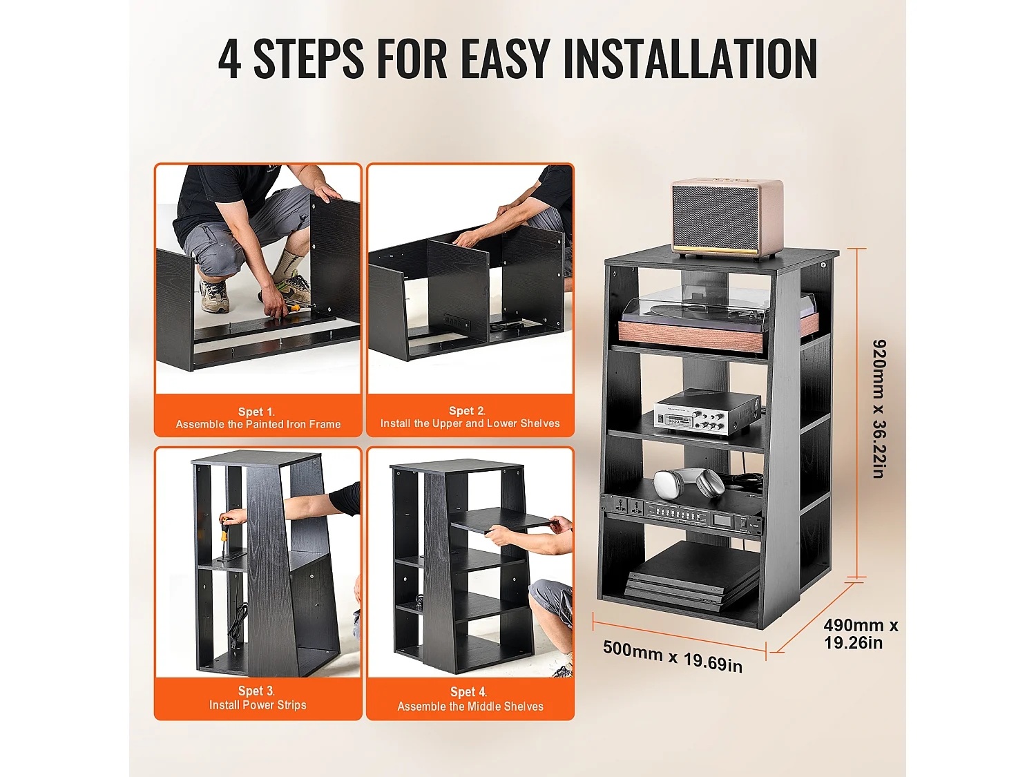 Meuble SucceBuy Support Multimédia AV à 5 Niveaux , Support Audio-Vidéo en Bois Réglable en Hauteur