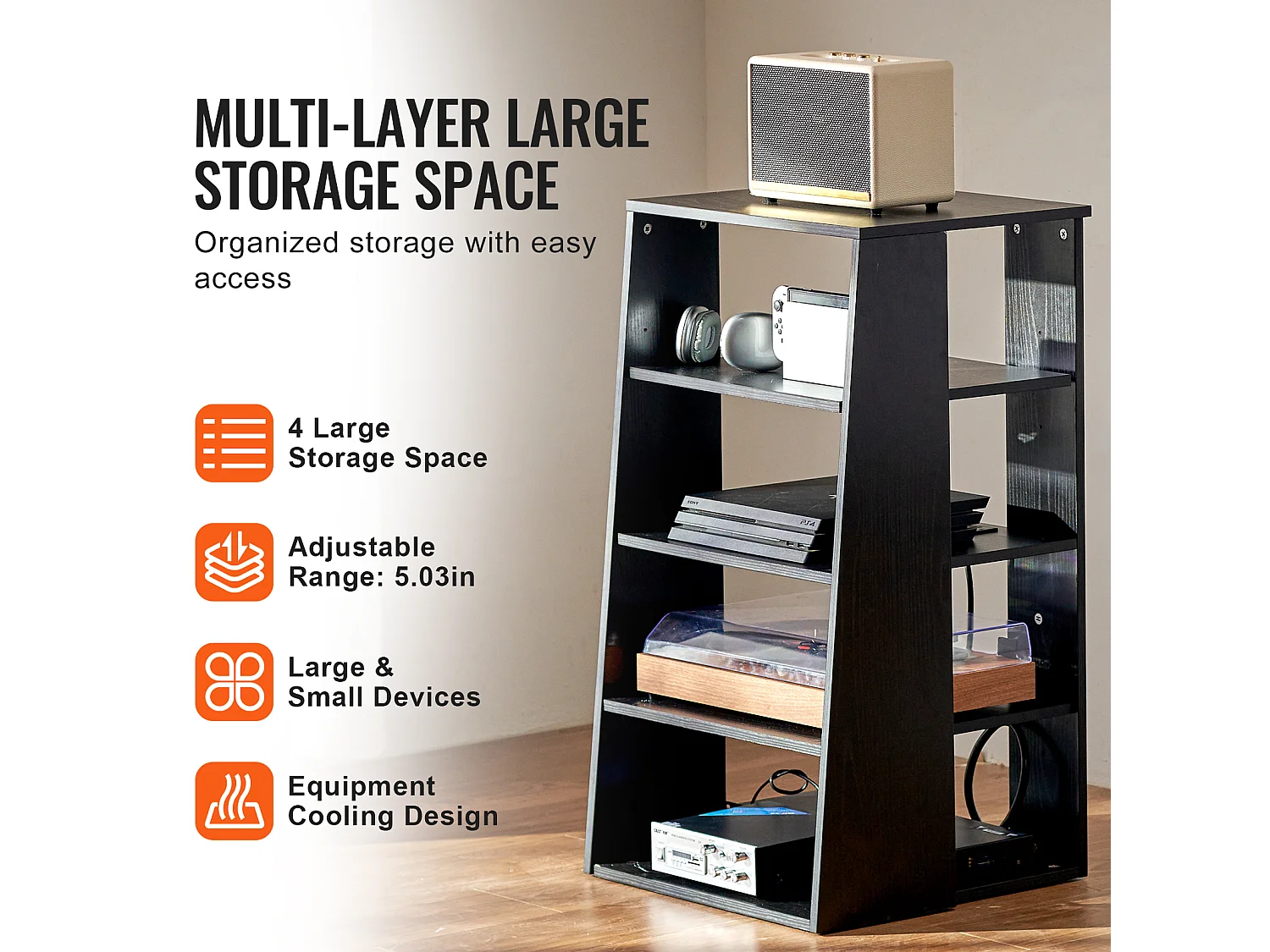 Meuble SucceBuy Support Multimédia AV à 5 Niveaux , Support Audio-Vidéo en Bois Réglable en Hauteur