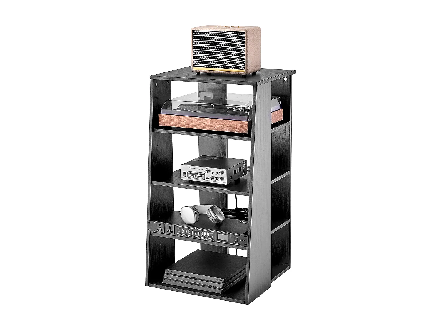 Meuble SucceBuy Support Multimédia AV à 5 Niveaux , Support Audio-Vidéo en Bois Réglable en Hauteur