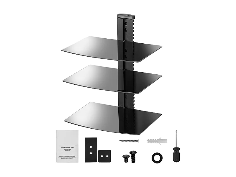 Mobile SucceBuy Pianchette a Sospensione in Vetro a 3 Livelli , Supporto Murale per Televisore, Sopporta 8KG, Nero