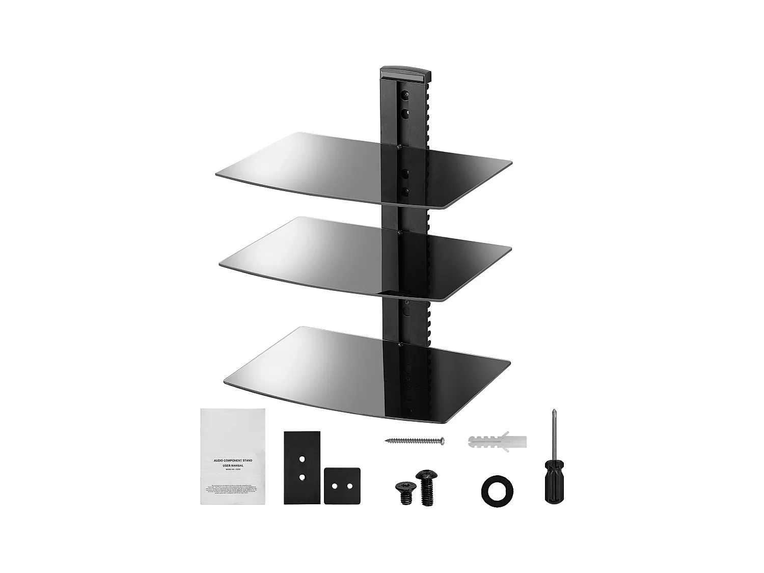 Mobile SucceBuy Pianchette a Sospensione in Vetro a 3 Livelli , Supporto Murale per Televisore, Sopporta 8KG, Nero