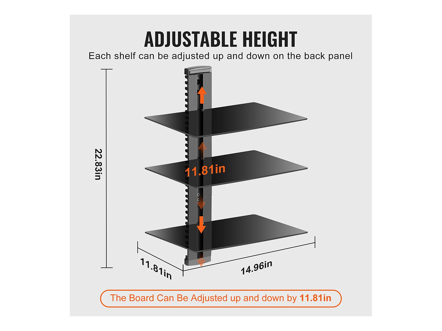 Mobile SucceBuy Pianchette a Sospensione in Vetro a 3 Livelli , Supporto Murale per Televisore, Sopporta 8KG, Nero