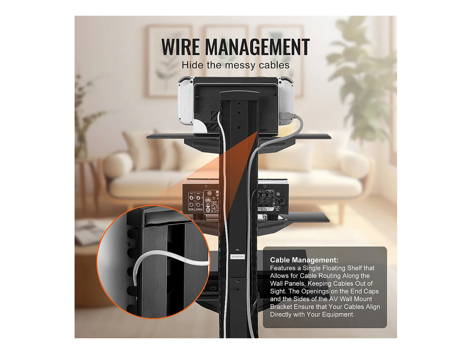 Mobile SucceBuy Pianchette a Sospensione in Vetro a 3 Livelli , Supporto Murale per Televisore, Sopporta 8KG, Nero