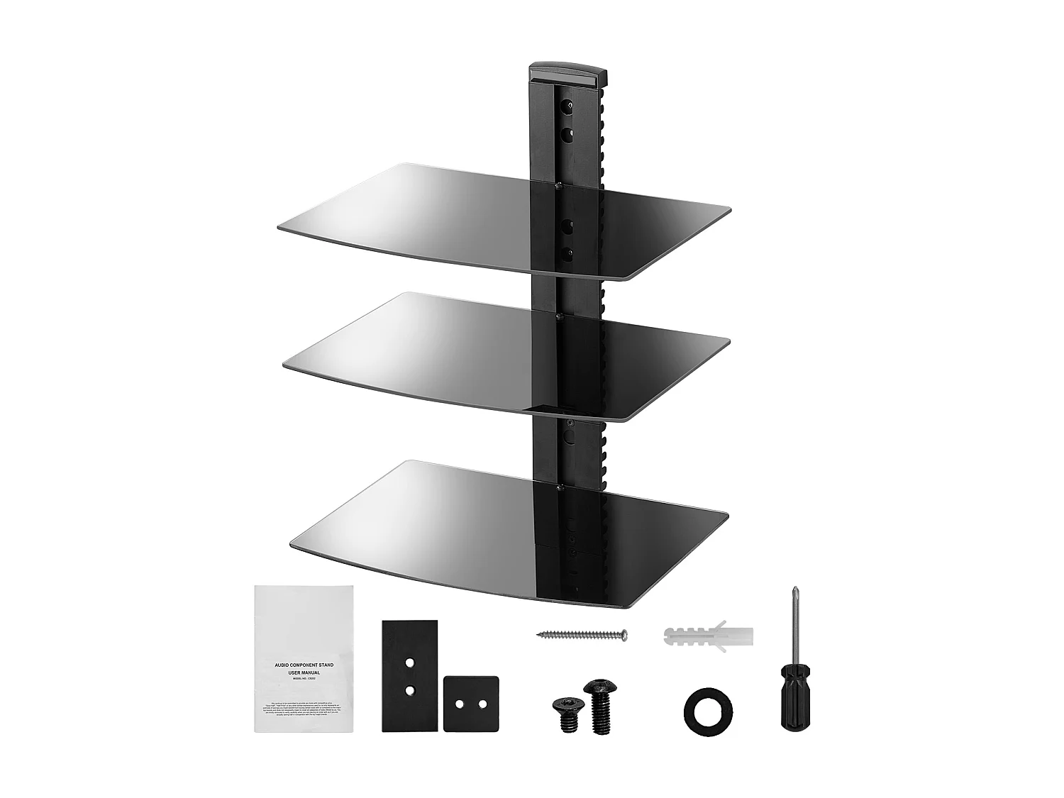 Meuble SucceBuy Étagères Flottantes en Verre à 3 Niveaux , Support Mural pour Téléviseur, Supporte 8KG, Noir