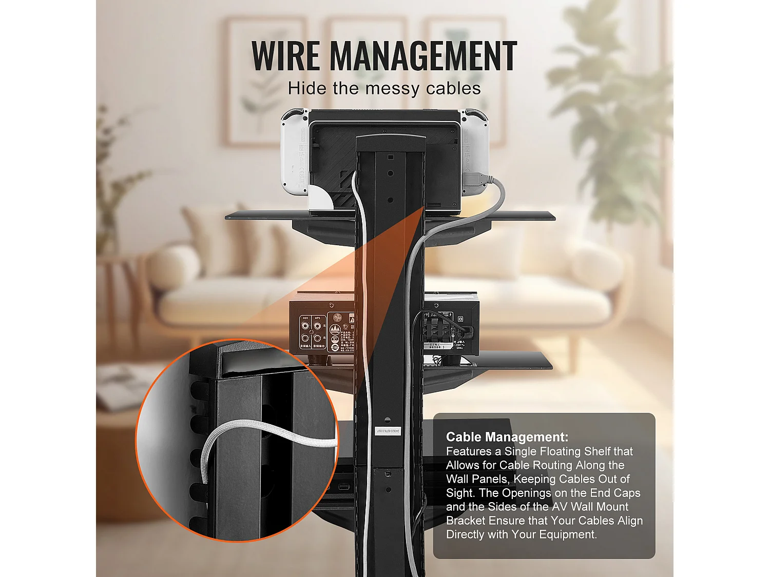 Meuble SucceBuy Étagères Flottantes en Verre à 3 Niveaux , Support Mural pour Téléviseur, Supporte 8KG, Noir