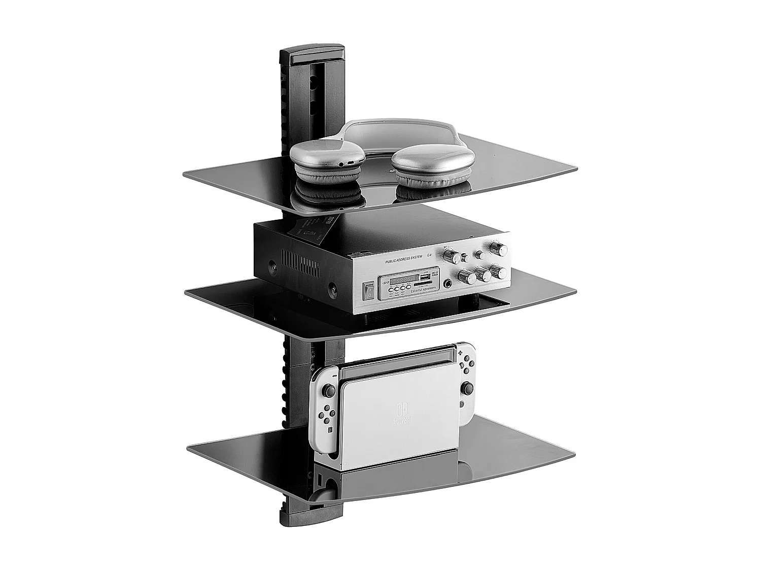 Meuble SucceBuy Étagères Flottantes en Verre à 3 Niveaux , Support Mural pour Téléviseur, Supporte 8KG, Noir