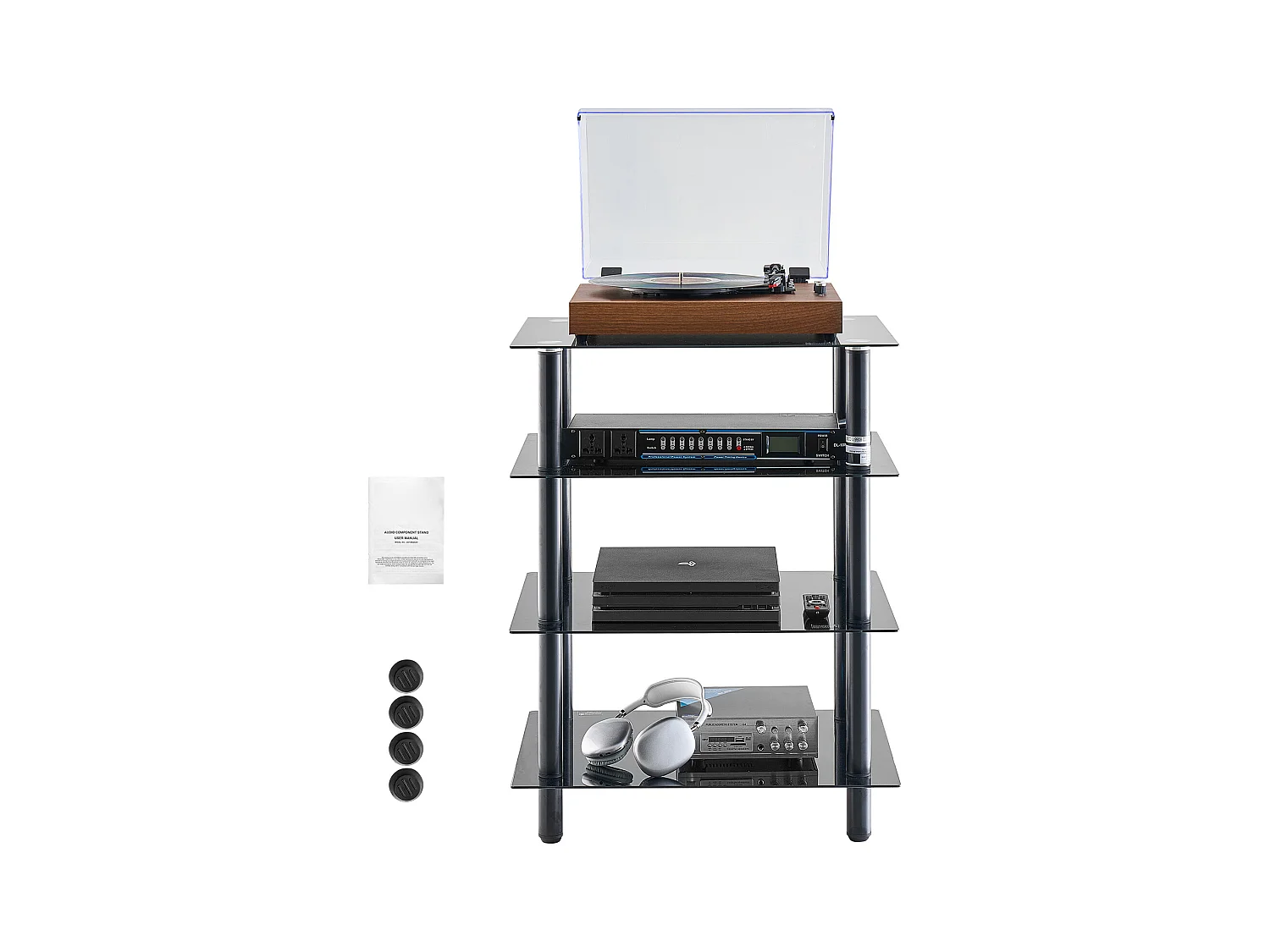 Meuble SucceBuy Support Multimédia AV à 4 Niveaux , Étagère Audio/Video en Verre Trempé pour le Stockage Multimédia