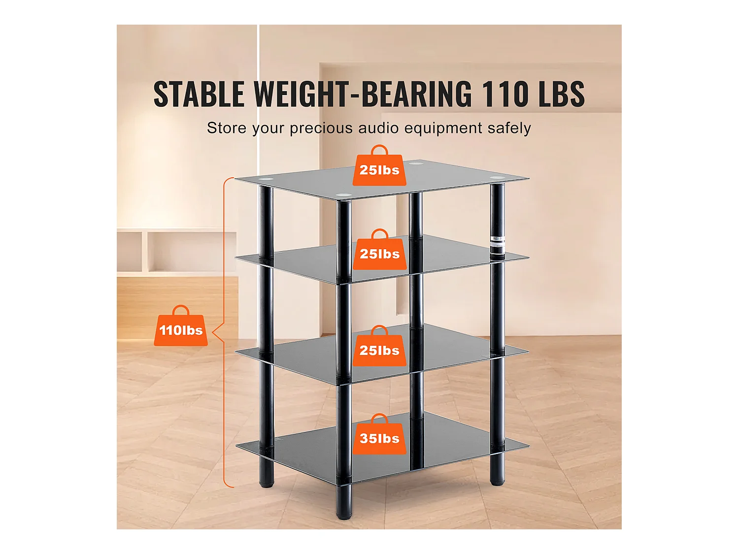 Meuble SucceBuy Support Multimédia AV à 4 Niveaux , Étagère Audio/Video en Verre Trempé pour le Stockage Multimédia