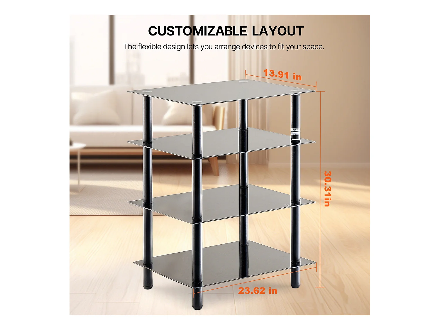 Meuble SucceBuy Support Multimédia AV à 4 Niveaux , Étagère Audio/Video en Verre Trempé pour le Stockage Multimédia