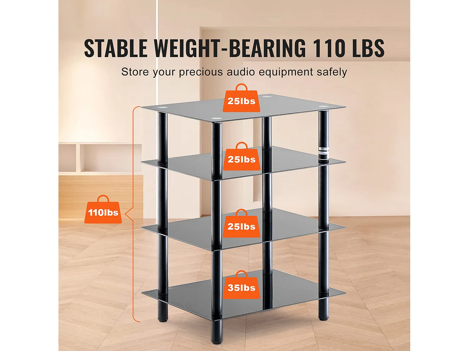 Meuble SucceBuy Support Multimédia AV à 4 Niveaux , Étagère Audio/Video en Verre Trempé pour le Stockage Multimédia