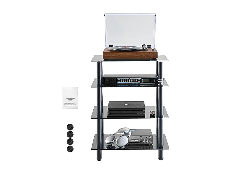 Meuble SucceBuy Support Multimédia AV à 4 Niveaux , Étagère Audio/Video en Verre Trempé pour le Stockage Multimédia