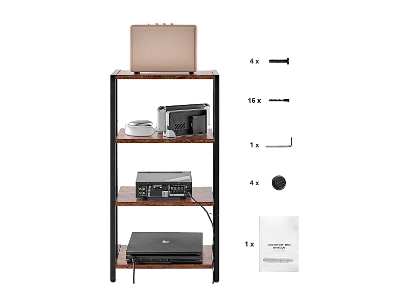 Mobile SucceBuy Supporto Multimediale AV a 4 Livelli , Ripostiglio Audio-Video Regolabile in Legno, Marrone