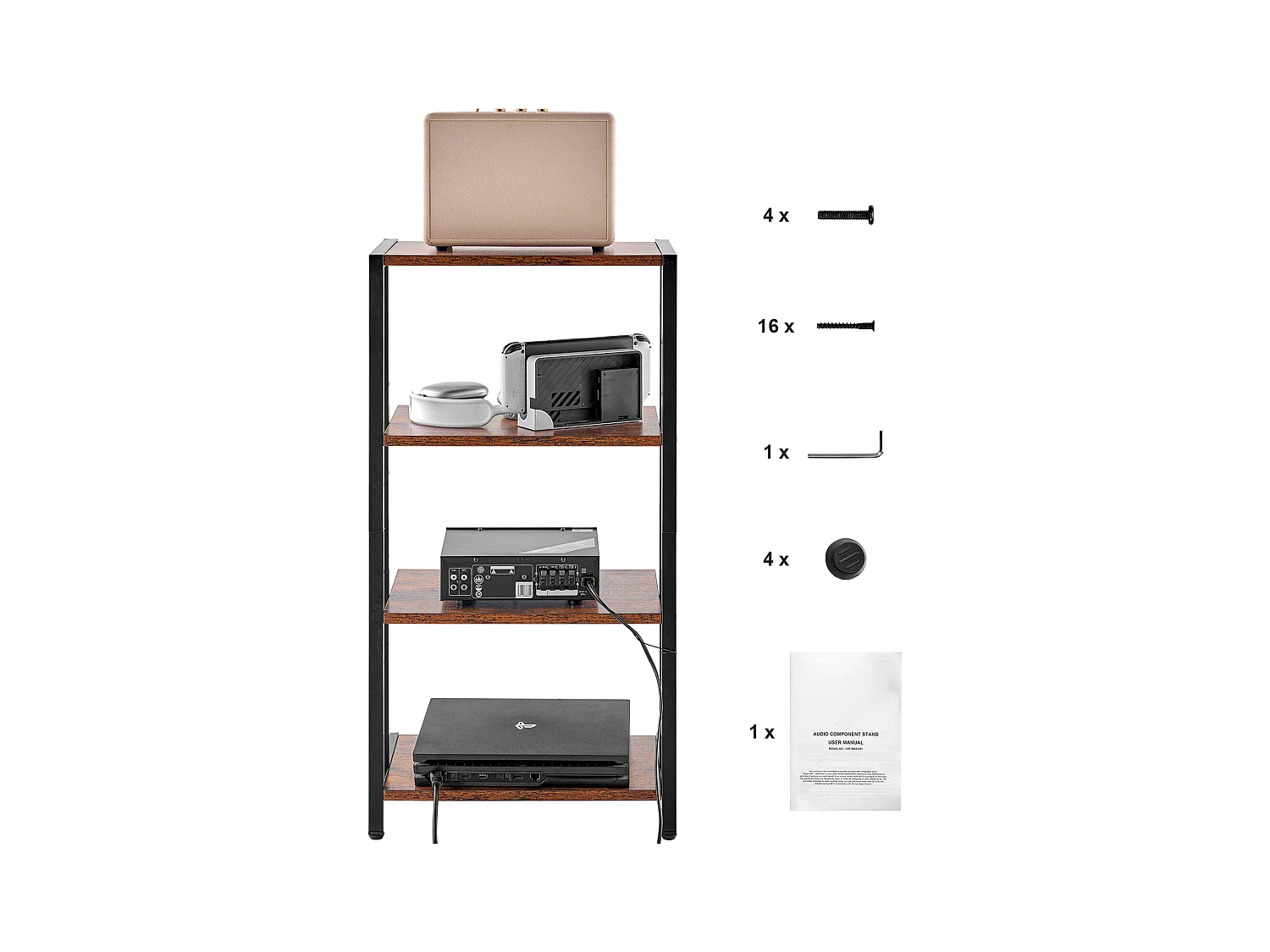 Mobile SucceBuy Supporto Multimediale AV a 4 Livelli , Ripostiglio Audio-Video Regolabile in Legno, Marrone