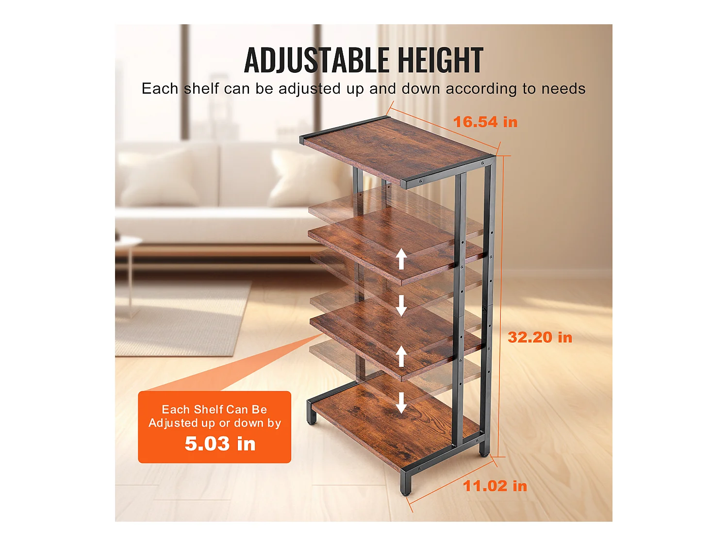 Mobile SucceBuy Supporto Multimediale AV a 4 Livelli , Ripostiglio Audio-Video Regolabile in Legno, Marrone