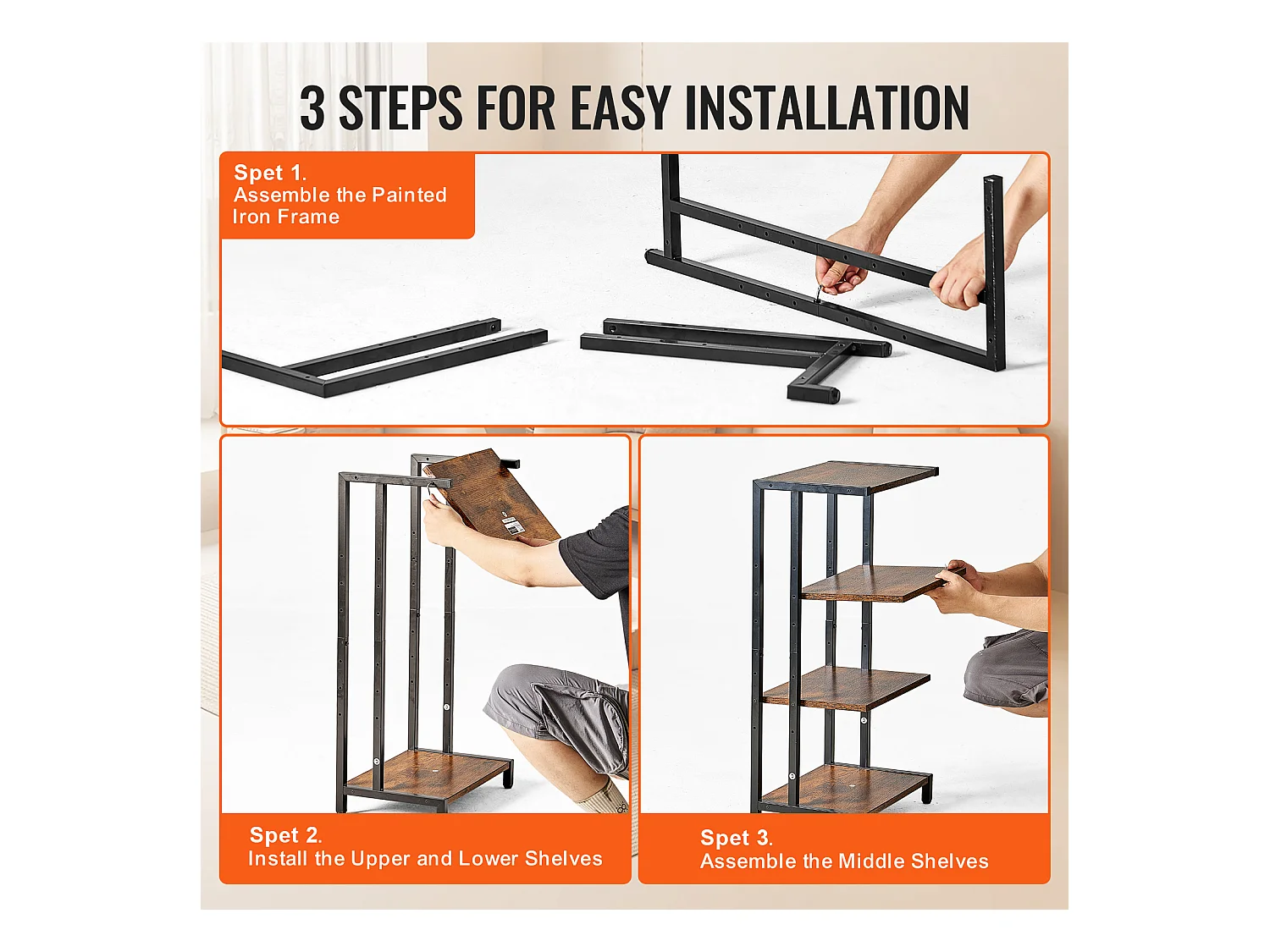 Mobile SucceBuy Supporto Multimediale AV a 4 Livelli , Ripostiglio Audio-Video Regolabile in Legno, Marrone