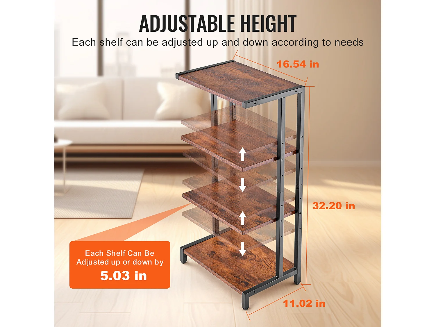 Meuble SucceBuy Support Multimédia AV à 4 Niveaux , Rangement Audio-Vidéo Réglable en Bois, Marron