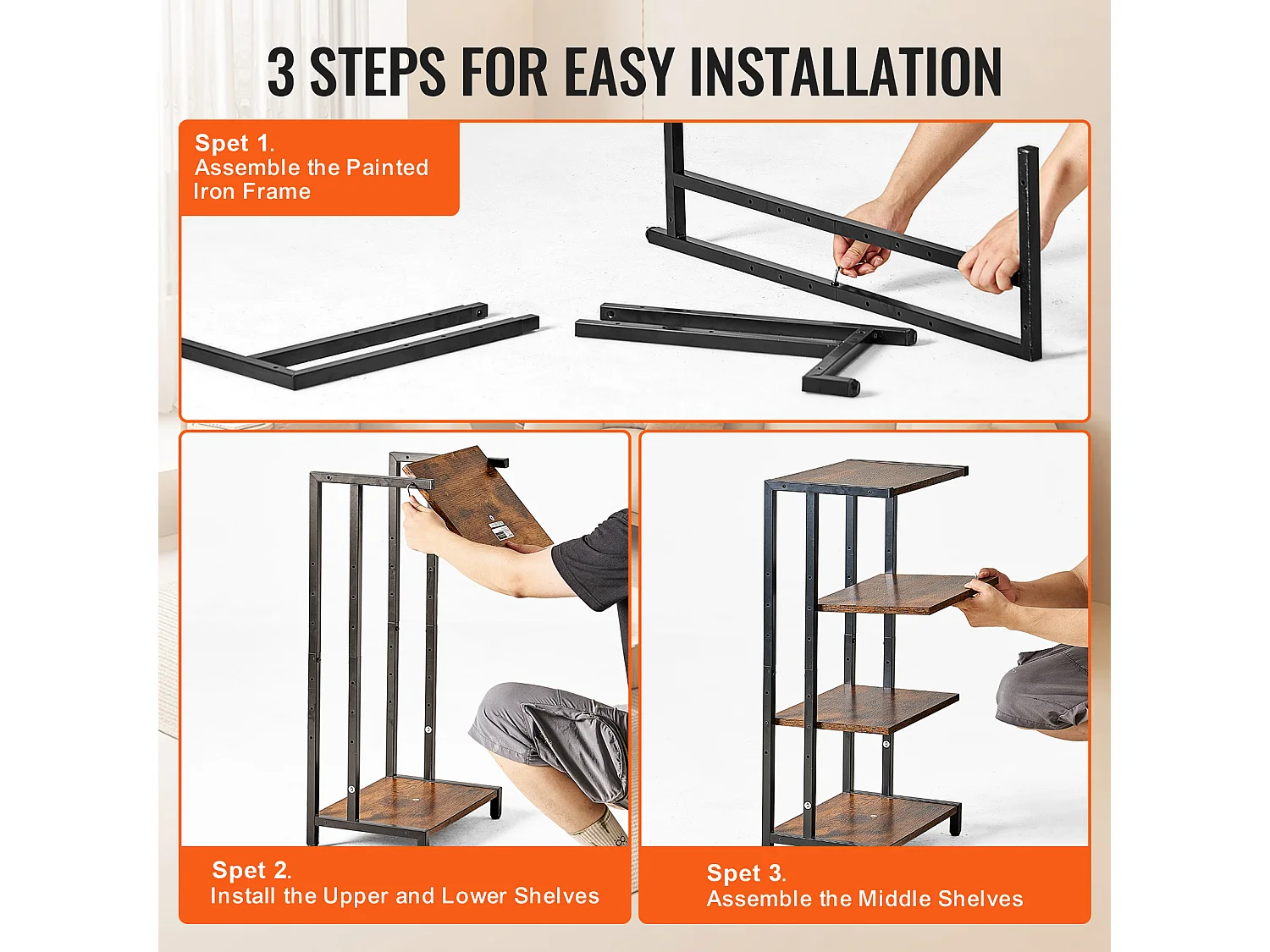 Meuble SucceBuy Support Multimédia AV à 4 Niveaux , Rangement Audio-Vidéo Réglable en Bois, Marron