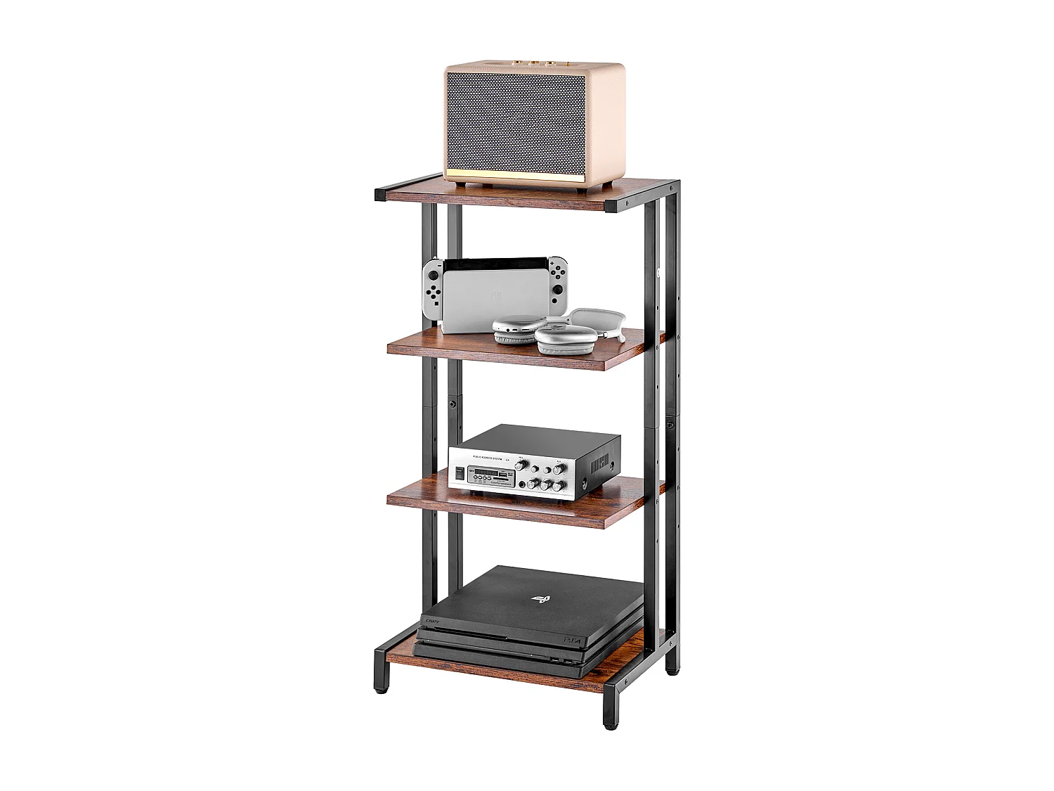 Meuble SucceBuy Support Multimédia AV à 4 Niveaux , Rangement Audio-Vidéo Réglable en Bois, Marron