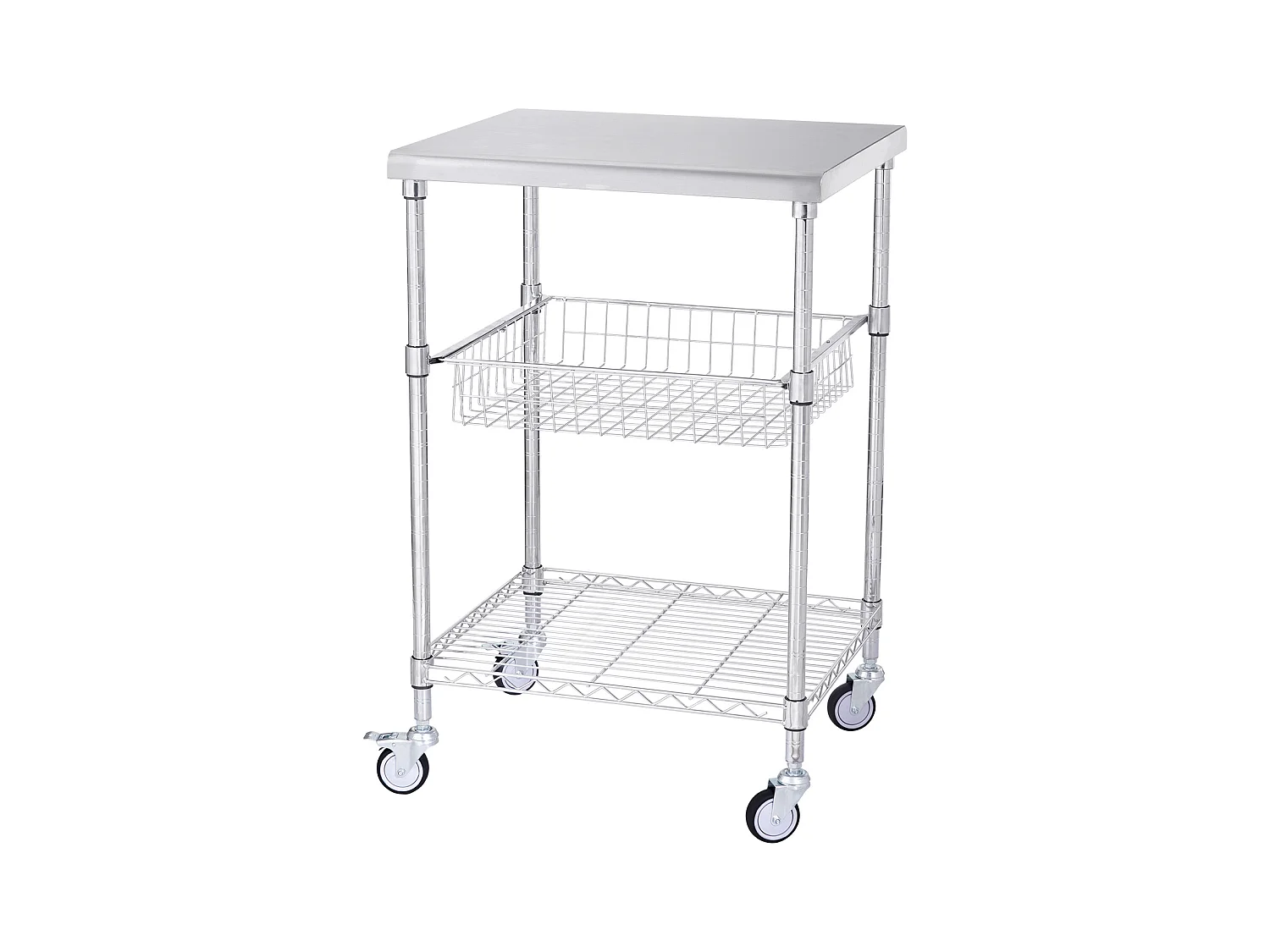 Chariot utilitaire SucceBuy 61 x 50 x 93 cm, 213 kg, 3 niveaux, 6 crochets, chariot à roulettes sur roulettes