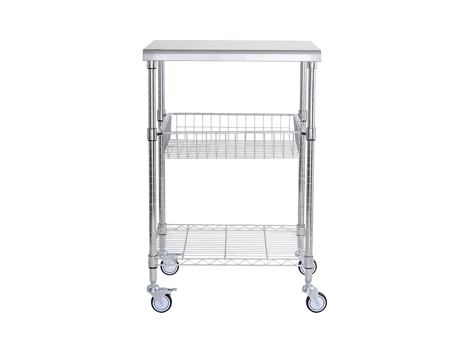 Chariot utilitaire SucceBuy 61 x 50 x 93 cm, 213 kg, 3 niveaux, 6 crochets, chariot à roulettes sur roulettes