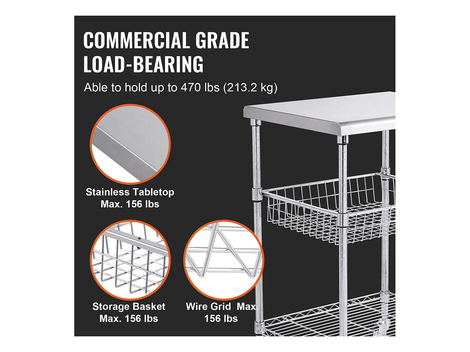 Chariot utilitaire SucceBuy 61 x 50 x 93 cm, 213 kg, 3 niveaux, 6 crochets, chariot à roulettes sur roulettes