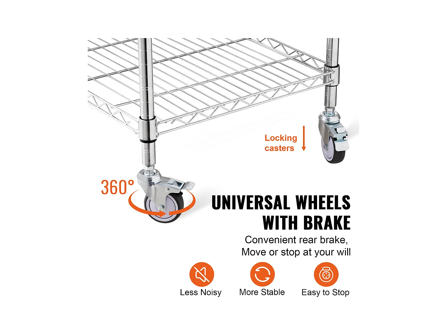 Chariot utilitaire SucceBuy 61 x 50 x 93 cm, 213 kg, 3 niveaux, 6 crochets, chariot à roulettes sur roulettes