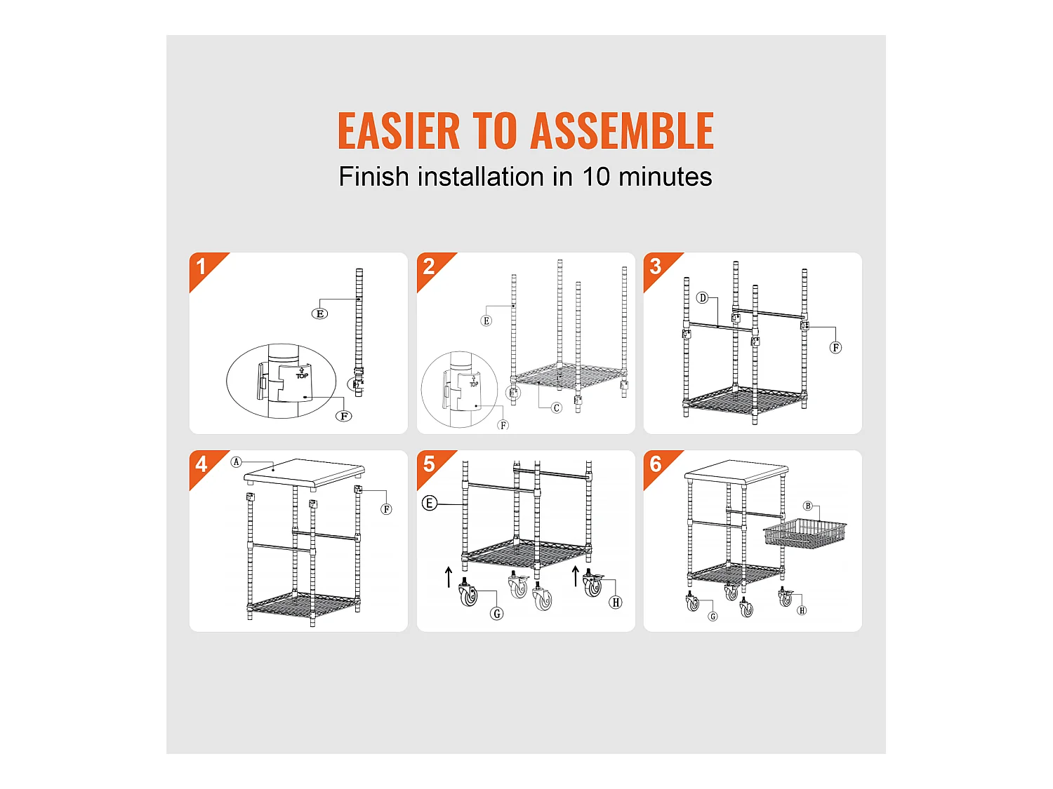 Chariot utilitaire SucceBuy 61 x 50 x 93 cm, 213 kg, 3 niveaux, 6 crochets, chariot à roulettes sur roulettes