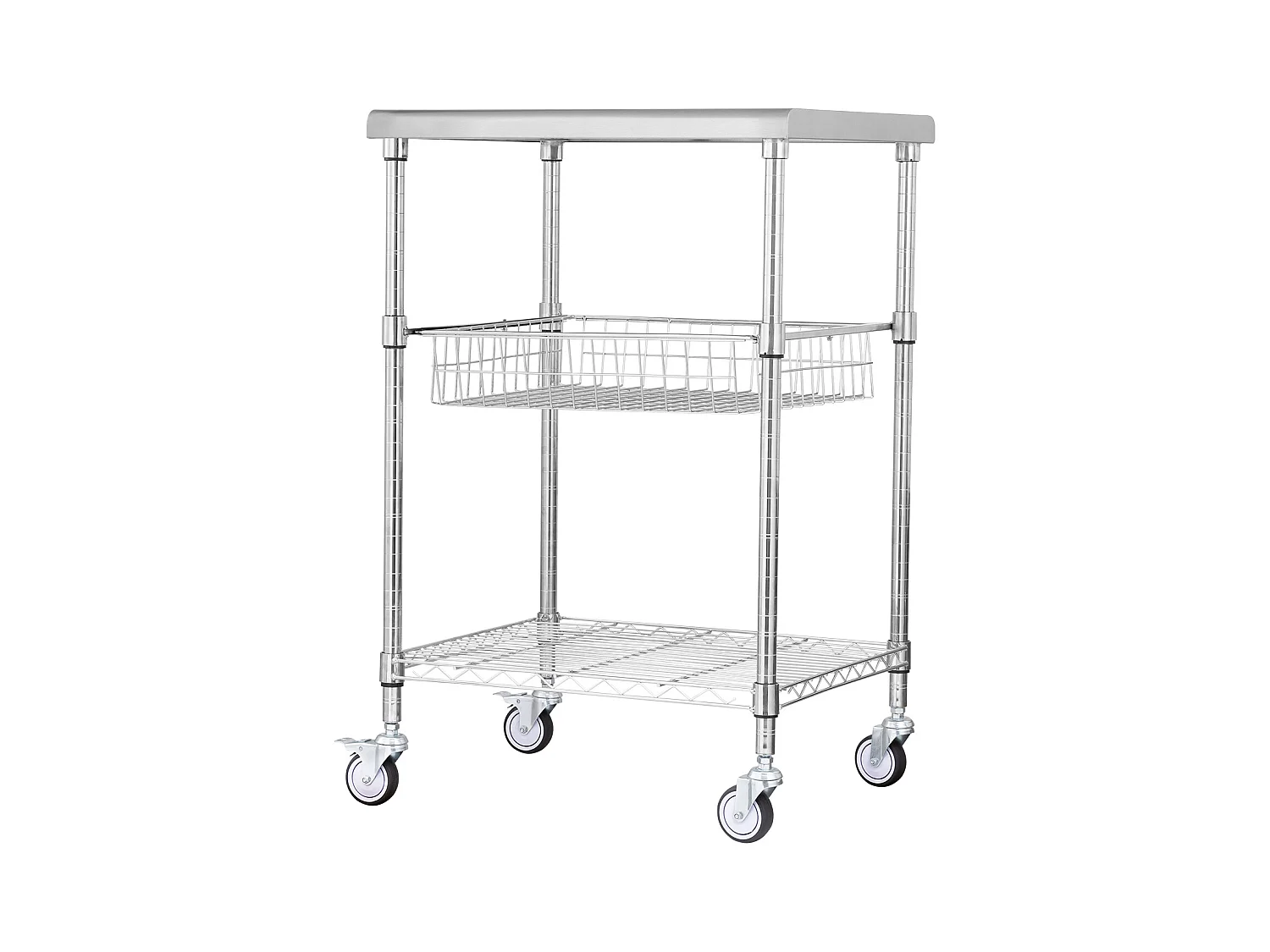 Chariot utilitaire SucceBuy 61 x 50 x 93 cm, 213 kg, 3 niveaux, 6 crochets, chariot à roulettes sur roulettes