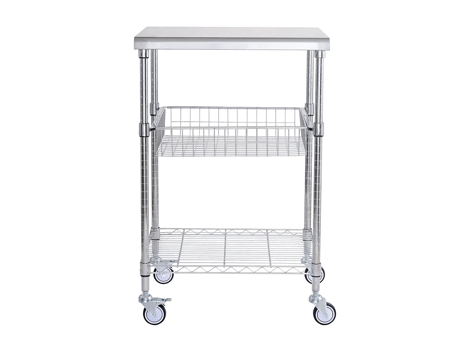 Chariot utilitaire SucceBuy 61 x 50 x 93 cm, 213 kg, 3 niveaux, 6 crochets, chariot à roulettes sur roulettes