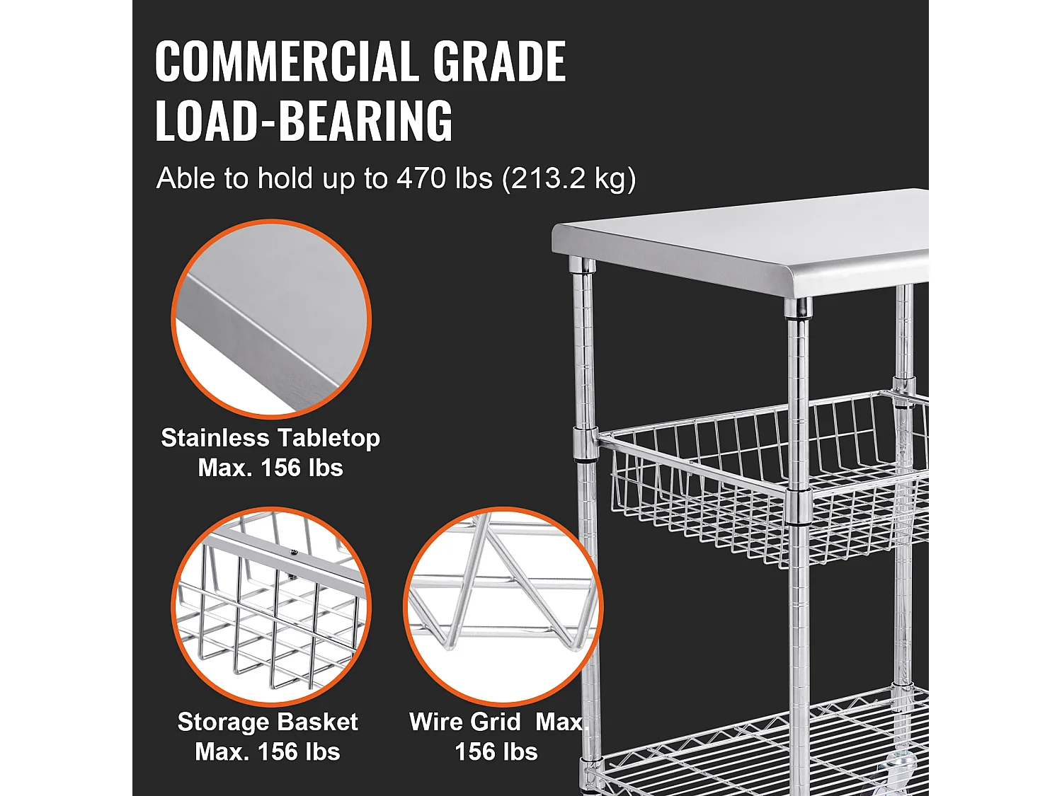 Chariot utilitaire SucceBuy 61 x 50 x 93 cm, 213 kg, 3 niveaux, 6 crochets, chariot à roulettes sur roulettes