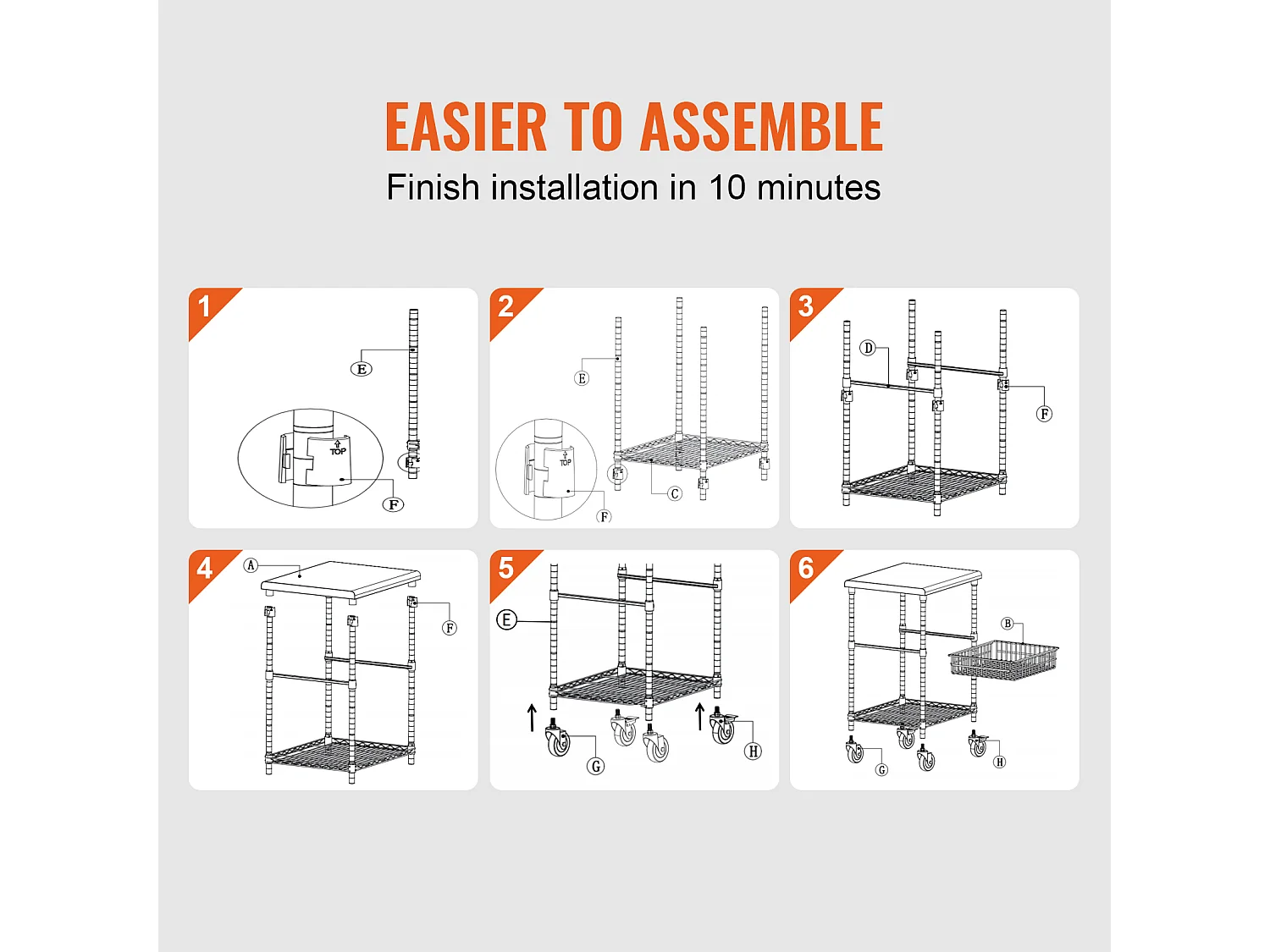 Chariot utilitaire SucceBuy 61 x 50 x 93 cm, 213 kg, 3 niveaux, 6 crochets, chariot à roulettes sur roulettes