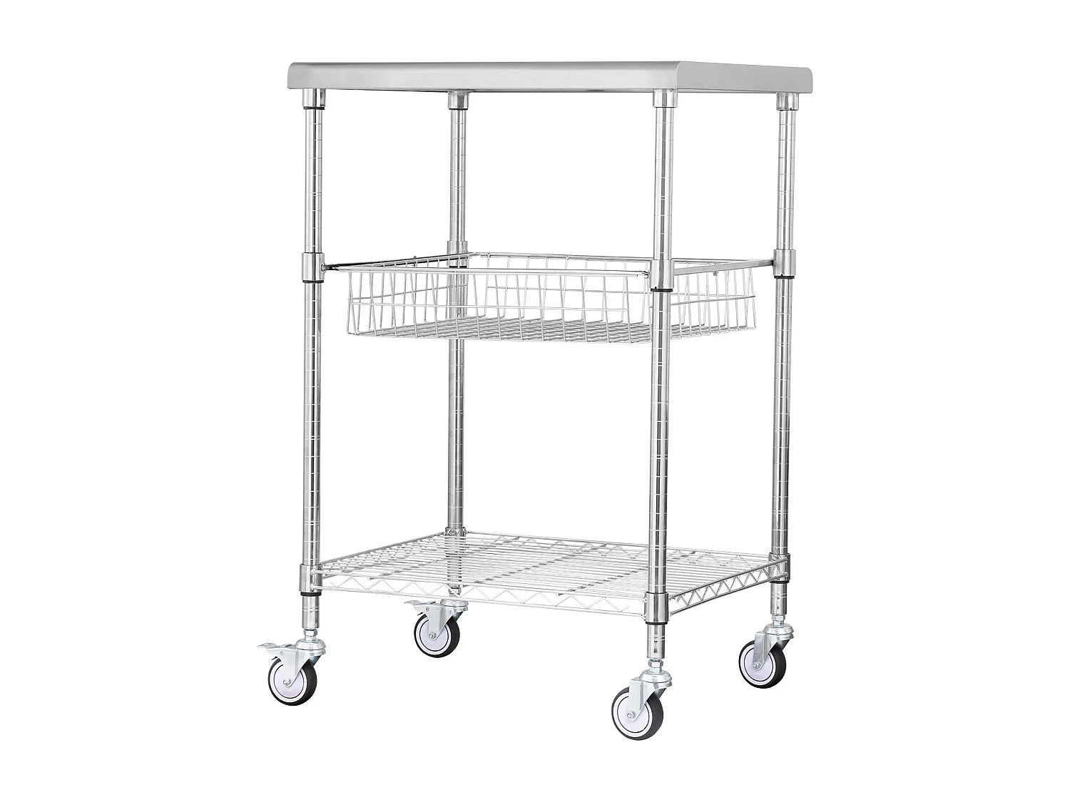 Chariot utilitaire SucceBuy 61 x 50 x 93 cm, 213 kg, 3 niveaux, 6 crochets, chariot à roulettes sur roulettes